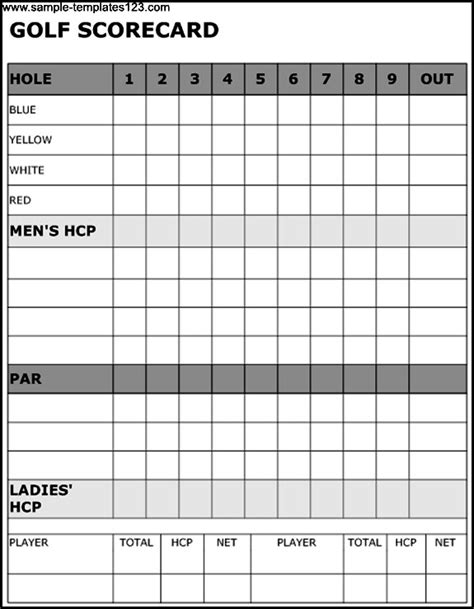 Printable Golf Card Game Score Sheet